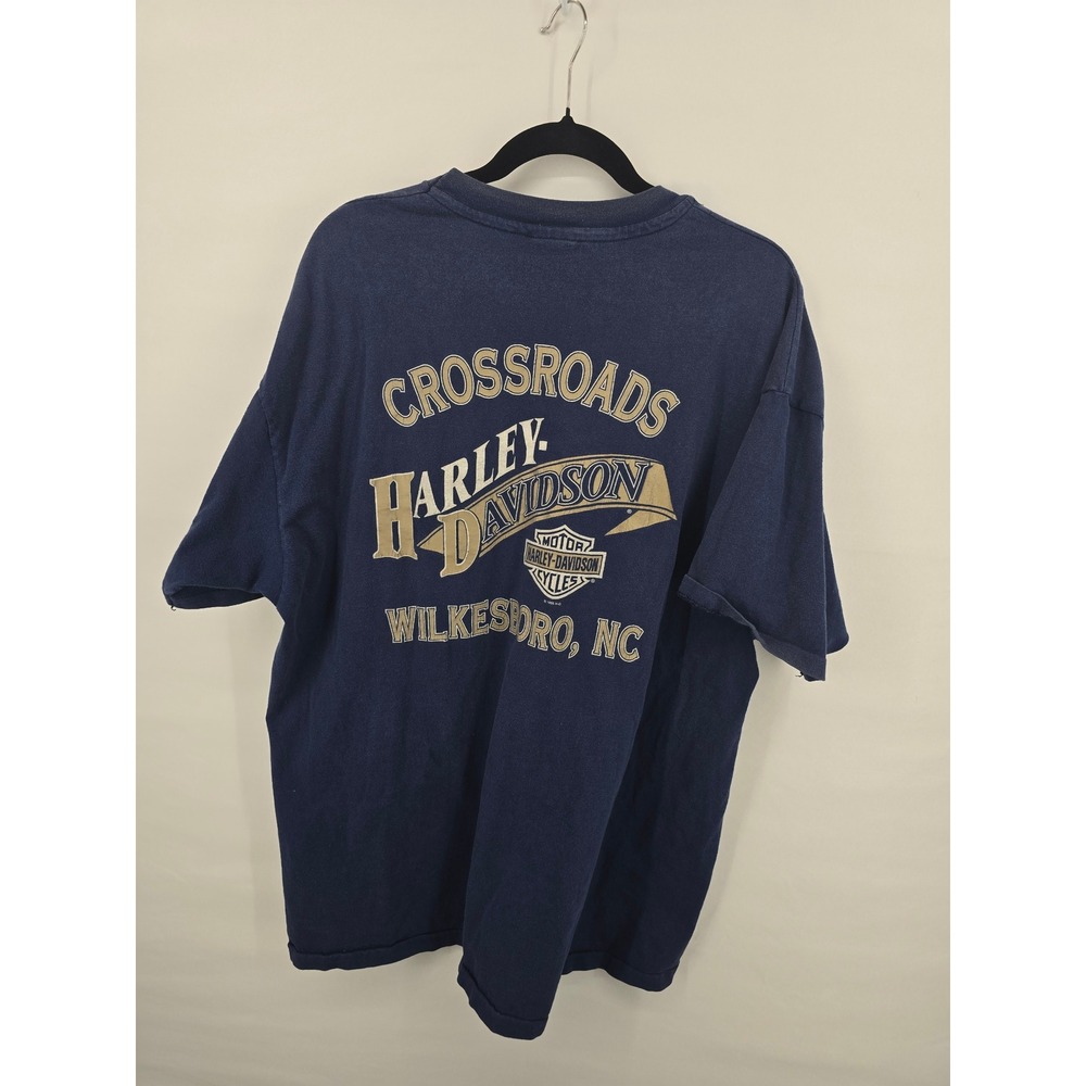 Harley-Davidson Mens XXL Navy Blue American Flag T-Shirt Wilkesboro NC Vintage - Picture 4 of 6